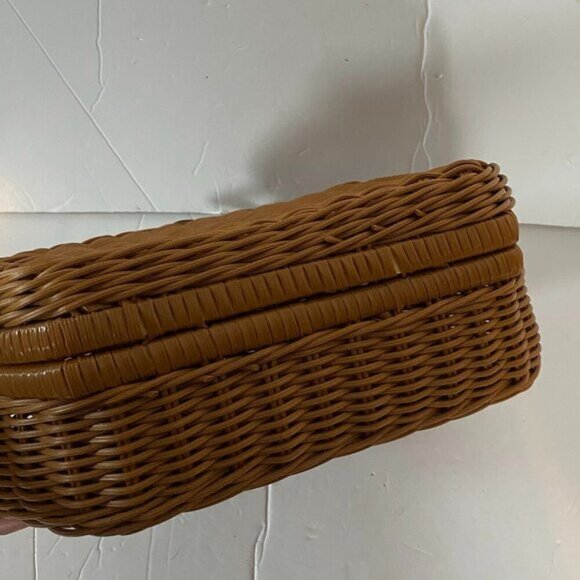 Woven Wicker Picnic Basket Carrying Case Handbag - Picture 6 of 7